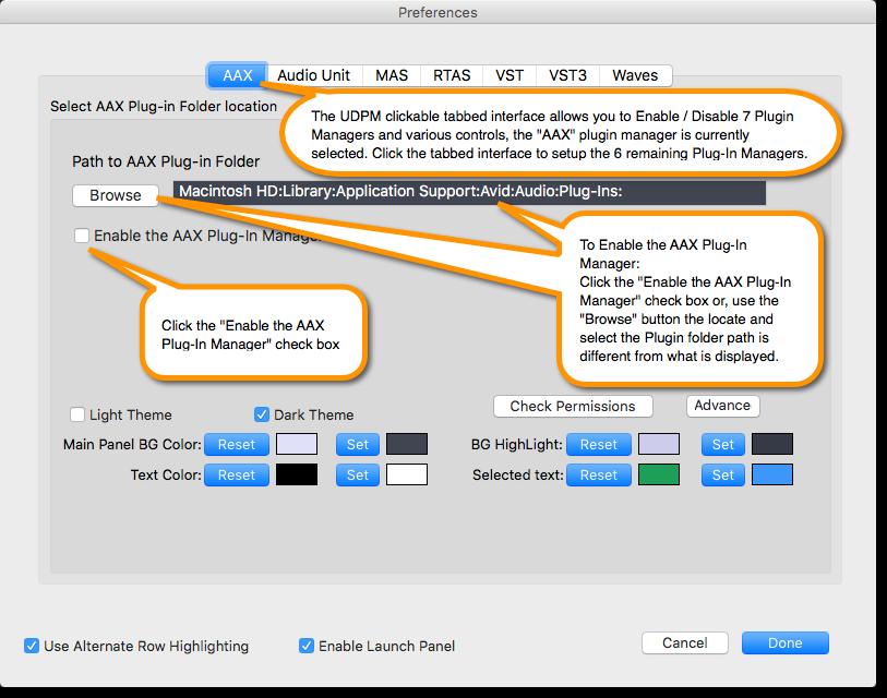 11 The UDPM Preferences Panel QUICK START setup controls UDPM will pre-define all standard Plugin manager folder path locations but you can change these locations using the Browse button.