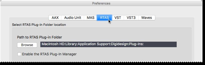 15 The UDPM RTAS Plugin Manager select: If your Plugin Manager folder path matches the UDPM defined location, just click the Enable RTAS Plug-In Manager check box, or use the