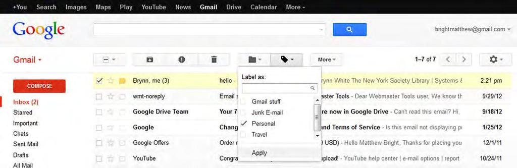 Labels Labels allow you to organize the messages in your inbox. You can apply more than one label to any message, and create new labels to organize your messages any way you want.