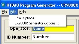 Section 5. Program Creation and Editing 5.3.4.9 Edit CR9000X Generator Options, Edit CR5000 Generator Options 5.3.4.10 Help Program Generator You can find the Generator Options on the Edit menu for the particular kind of generator project you are currently using.