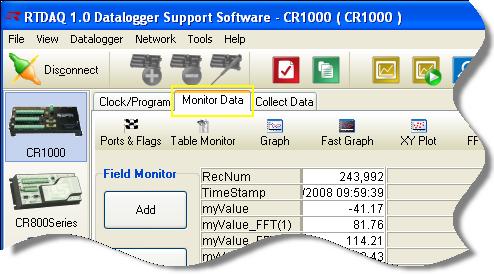 Using the Monitor Data Screen 7.1.1 Connect to Target Datalogger To begin monitoring data in real-time, ensure that you are connected to the datalogger whose data you wish to display.
