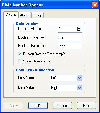 Section 7. Monitoring Data in Real-time You may set options for all cells at once by right-clicking anywhere on the data display area, choosing Select All and then pressing the Options button.