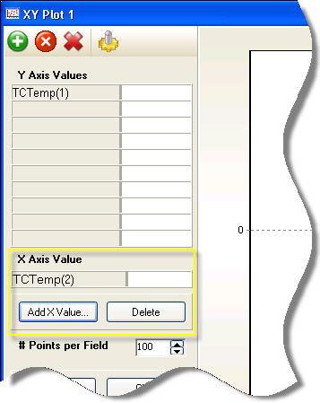 To add an X Axis Value to the graph, place a measurement into the numeric monitoring area labeled X-Axis Value.