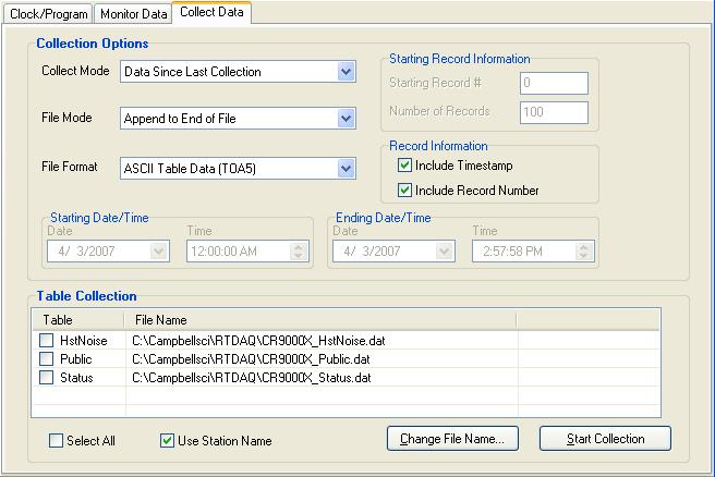 You can retrieve the uncollected data, appending it to a file on the PC, or you can retrieve all of the data from the datalogger.