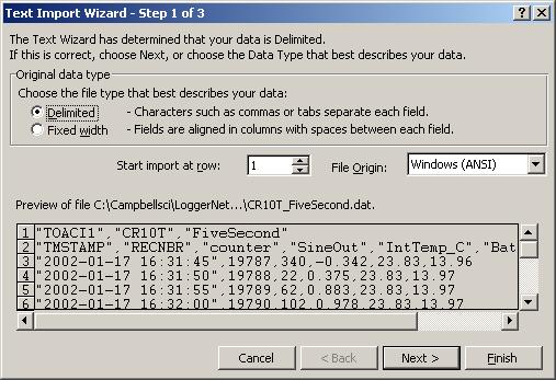 Appendix B. Importing Files into Excel ASCII Data files saved by RTDAQ can be imported into a spreadsheet program for analysis or manipulation.