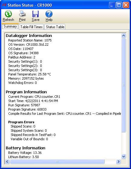 Section 4. The RTDAQ Main Screen The Status Table display screen is shown below: This window has three tabs: Summary, Table Fill Times, and Status Table. 4.6.3.