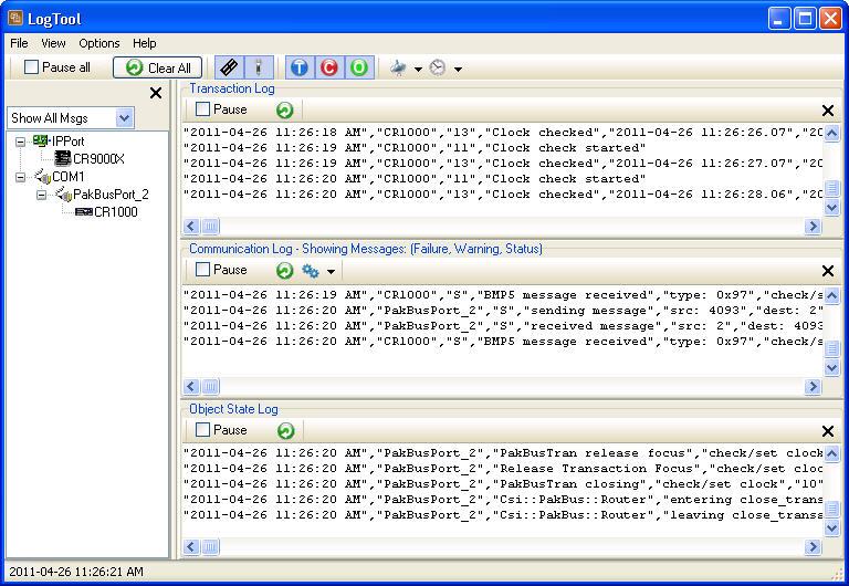 Section 4. The RTDAQ Main Screen On the left side of the LogTool window is a display of all devices set up in RTDAQ.