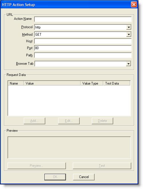 Cisco Desktop Administrator User Guide 2. Select the HTTP Action tab, then click New. The HTTP Actions Setup window appears (Figure 52). Figure 52. HTTP Action Setup window 3.
