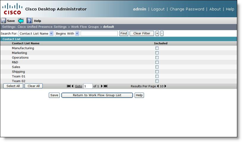 Cisco Desktop Administrator User Guide 3. Select a work flow group by clicking the name of the group. The page for the selected work flow group appears(figure 104). Figure 104.