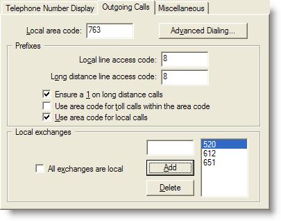 Dial Strings Outgoing Calls Use the Outgoing Calls tab (Figure 5) to configure local area codes and exchanges. Figure 5.