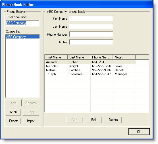 Phone Books Creating Phone Books To set up a new phone book: 1. In the global or work flow group phone book window, click Edit. The Phone Book Editor window appears (Figure 14). Figure 14.