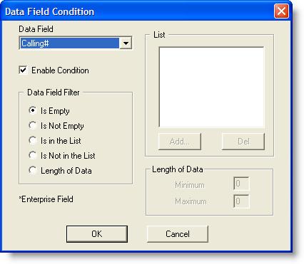 Voice Contact Work Flows Data Field Conditions Data field conditions are criteria that a call s selected enterprise data fields must meet in order for a work flow rule or a voice contact