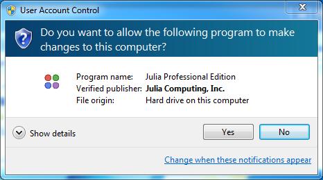 If the installer is being executed with Administrative privileges, then click Yes to proceed with the installation.