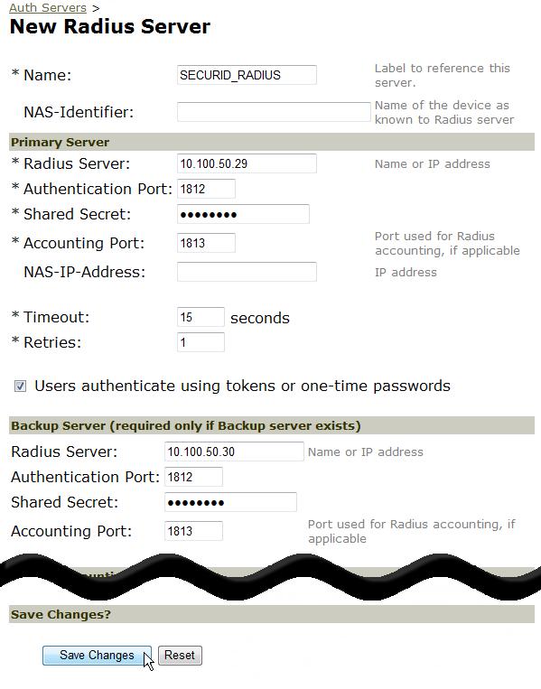 13. If you have configured more than one RSA Authentication Manager RADIUS servers, enter the