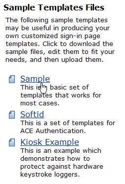 Click the Sample link on the right side of the page to download a ZIP file (sample.zip) that contains a set of login page templates.
