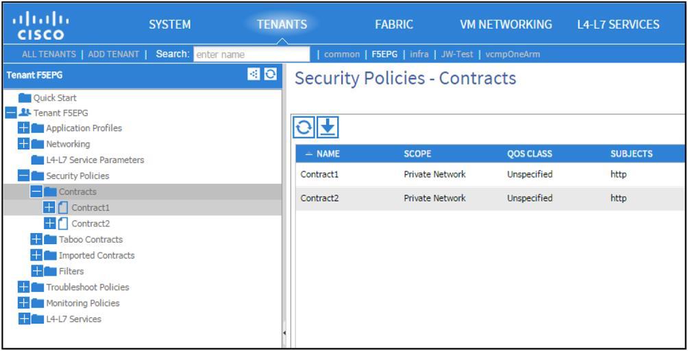 Create two contracts: Set up a contract between External-EPG (consumed) and