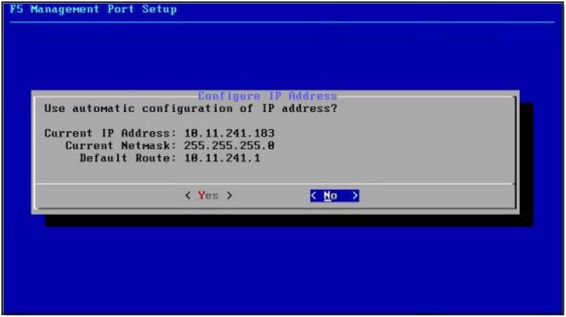 3. Click <No> and continue with the wizard to enter you own IP address and netmask and default route.