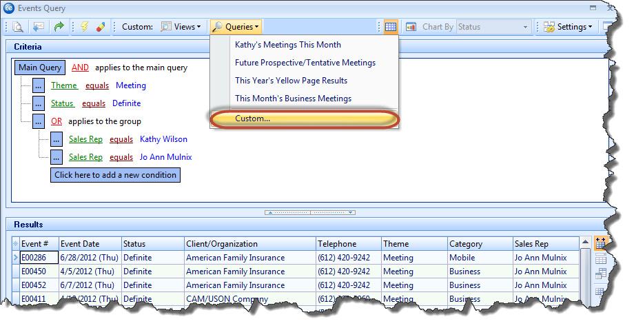 Unit 3: Creating a Custom Events Query Image 3.5: Saving Custom Queries 1. Create the query you want to save using the steps outlined in the above sections. 2.