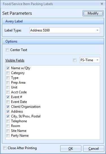 Unit 4: Using Activity Queries Image 4.4: Printing Menu Item Labels 1. Generate a Food/Service Activity Query as described above. 2.