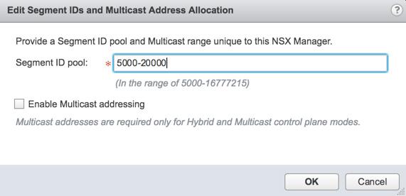 In the Edit Segment IDs and Multicast Address Allocation dialog box, provide the following