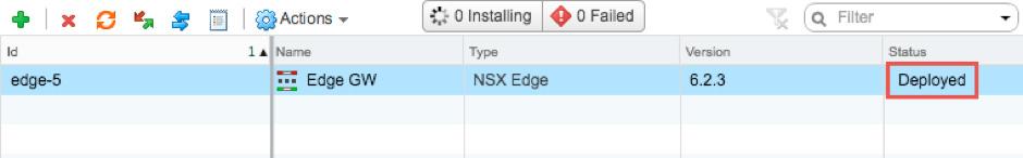 On the NSX Edges page, check that the new Edge Gateway displays with a