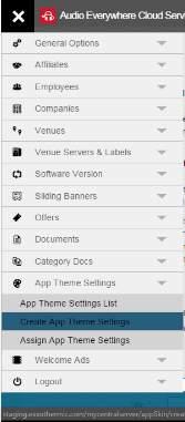 App Theme Settings The App Theme Settings is the main way to configure how the App will look; in there you can select the colors to be use, the title and the background images for the text banners