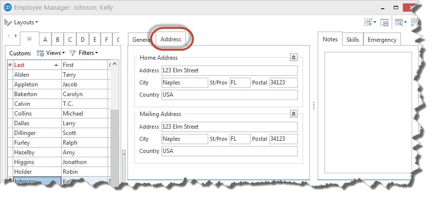 Unit 20: Managing Staff for an Event Filling Out the Address Tab 1. Click the Address tab, located to the right of the General tab, on the main Employee Manager screen. 2. Under Home Address, click into the Address field and type the employee s home address.