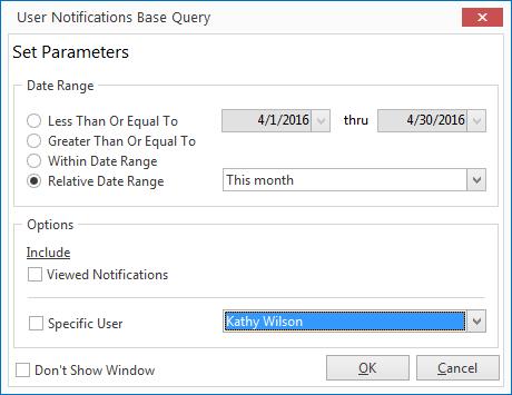 Unit 21: Creating Automatic Change Notifications Viewing/Managing Notifications You can set an initial base query for your notifications for a particular day or date range, and optionally include