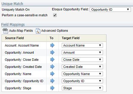 12. Configure the settings in the Field Mapping step to map the fields you selected in the Field Selection to the Oracle Eloqua campaign fields.