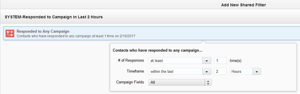 If contacts meet the filter criteria, the action step sends all new responses over to Salesforce using the Campaign Association - Contact internal event.