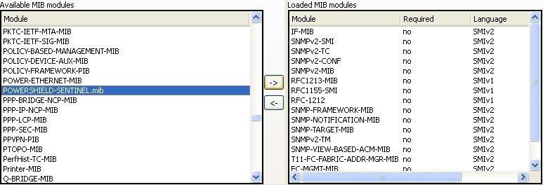 10) Select Save MIB As from the file menu. Save the MIB file to the mibs folder of SNMPB. Use the filename POWERSHIELD-SENTINEL.mib. 11) Close then Reopen the SNMPB program.