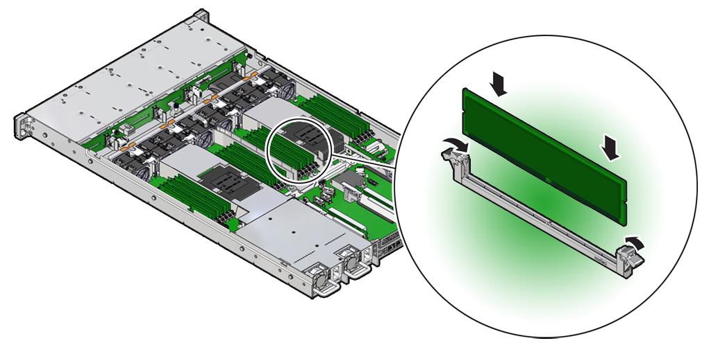 Install a DIMM 3. Install a DIMM. a. Ensure that the ejector tabs are in the open position. b. Align the notch in the replacement DIMM with the connector key in the connector socket.