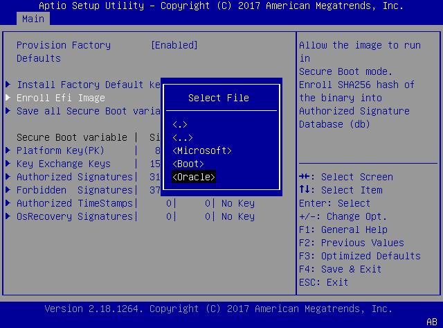 Configure UEFI Secure Boot b. On the Select File screen, scroll through the list and select the EFI file (or another available file) and press Enter. c.
