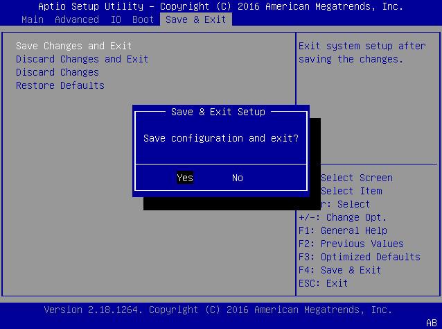 Exit BIOS Setup Utility Exit BIOS Setup Utility 1. Use the left and right arrow keys to navigate to the top-level Save & Exit Menu. 2. Use the up and down arrow keys to select the desired action. 3.