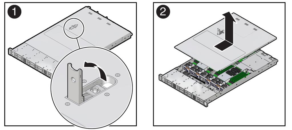 Remove the Server Top Cover 2. If the release button latch is in the locked position, use a Torx T10 screwdriver to turn the release button latch clockwise to the unlocked position. 3.