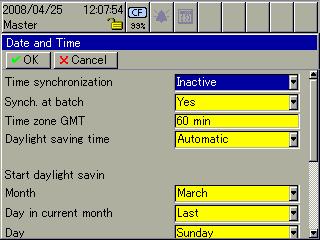 24.1 Time Synch. Daylight Saving Time Overview 24 Configuration - Date and Time Time synch. This parameter can be used to influence the time setting for the paperless recorder.