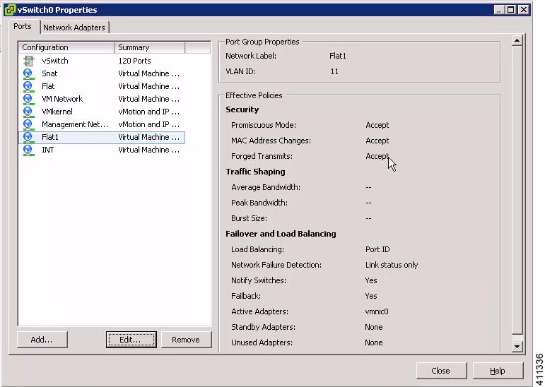 Configure Security and Network Settings Step 16 Step 17 Repeat Step 15a through Step 15e to set the promiscuous mode for all port groups. Click Close.