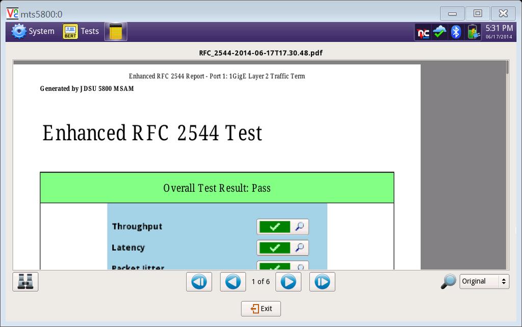 RFC 2544 Test Procedure Create a Report Tap twice and enter Customer name, Technician ID,