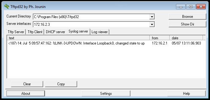 Lab Configuring Syslog and NTP c. Create interface Loopback0 on R2 and observe the log messages on both the terminal window and the syslog server window on PC-B.
