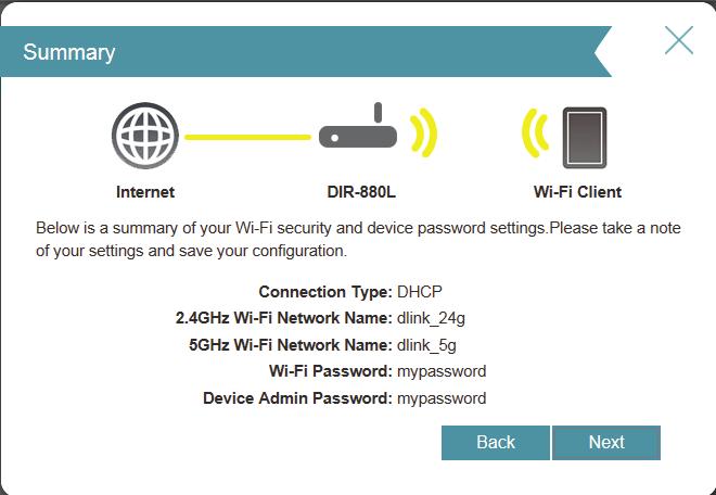 Your wireless clients will need to have this passphrase or key entered to be able to connect to your wireless network. Click Next to continue.