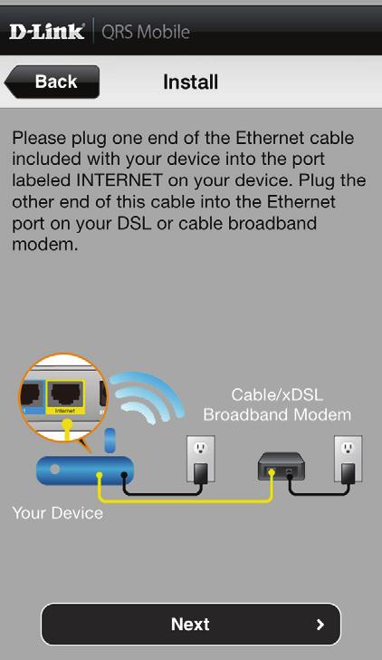 Plug one end of the provided Ethernet cable into your DSL or cable modem,
