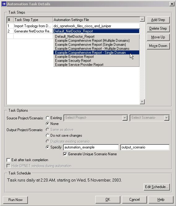 2 Defining and Scheduling Automation Tasks Automation Task Details Dialog Box The Automation Task Details dialog box appears when you select a task in the Automation Task Manager and click Edit.