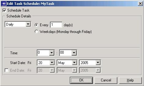 2 Defining and Scheduling Automation Tasks Edit Schedule Dialog Box To edit the schedule of an existing task, open the task in the Automation Task Details dialog box and click Edit Schedule.