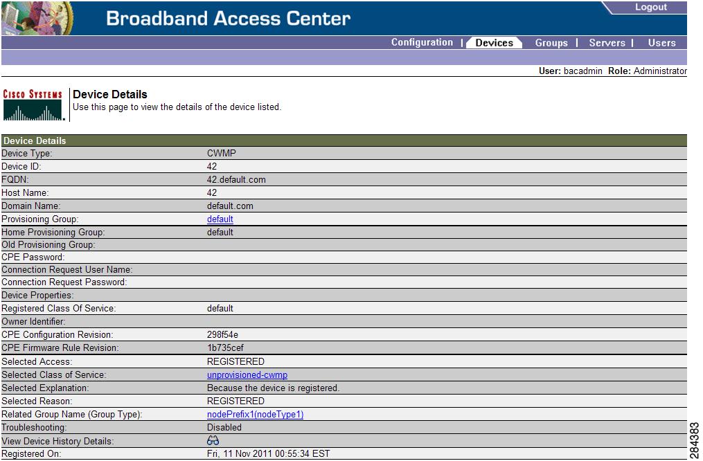 Device Management Chapter 16 Using the Administrator User Interface Figure 16-3 provides a sample Device Details page.