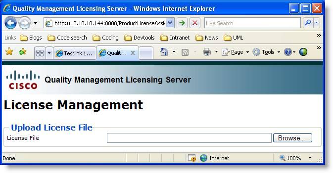 Installing Cisco Monitoring and Recording Site Configuration Setup STEP RESULT: Your browser starts and displays the License Management web page (Figure 14). Figure 14. License Management Webpage 2.