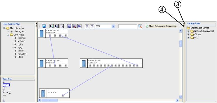 The devices in the subfolder can be moved to the device view by dragging them or by double-clicking on the network device in the "User-defined map" pane. 4.