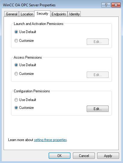Data exchange via OPC 5.3 Data access with OPC (DA) 8. In the "Security" tab, it is advisable to select the option "Use Default" under "Launch and Activation Permissions".