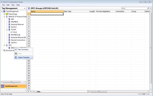 Data exchange via OPC 5.2 Data access with OPC (UA) 3. Open the Tag Management. 4.