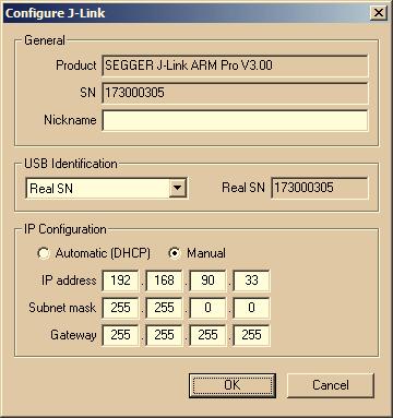 128 CHAPTER 4 Setup In order to configure a J-Link to use the new USB identification method (reporting the real serial number) simply select "Real SN" as USB identification method and click the OK