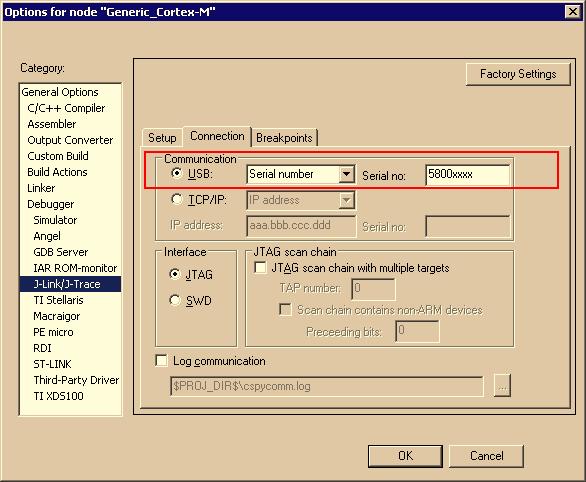 130 CHAPTER 4 Setup The following screenshot shows the connection dialog of IAR EWARM: For debuggers / software